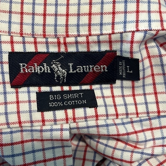 Ralph Lauren size Large Big Shirt 100% cotton red white and blue button down. - Picture 5 of 5